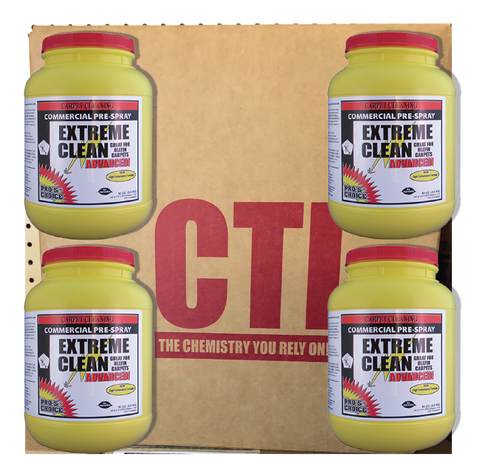 EXTREME CLEAN ADVANCED:  Description:  Extreme Clean is the maximum concentrate ultimate cleaner for extremely soiled carpets.  It is designed for use in Commercial Applications such as Restaurants, Apartments, etc. Where extremely heavy soil is encountered.  Extreme Clean is not recommended for use on 5th generation stain resistant carpets or natural fibers.