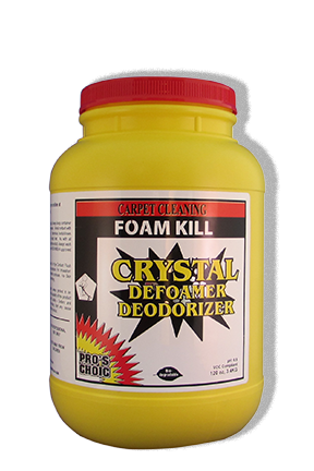 CRYSTAL DEFOAMER AND DEODORIZER  Description:  A quick convenient way to control foam and as an added bonus ... reduce odors in your recovery tank.  Simply sprinkle a few tablespoons over the area to be extracted and forget about foaming.  It’s handled.  Adjust your application to match the demands of the job.