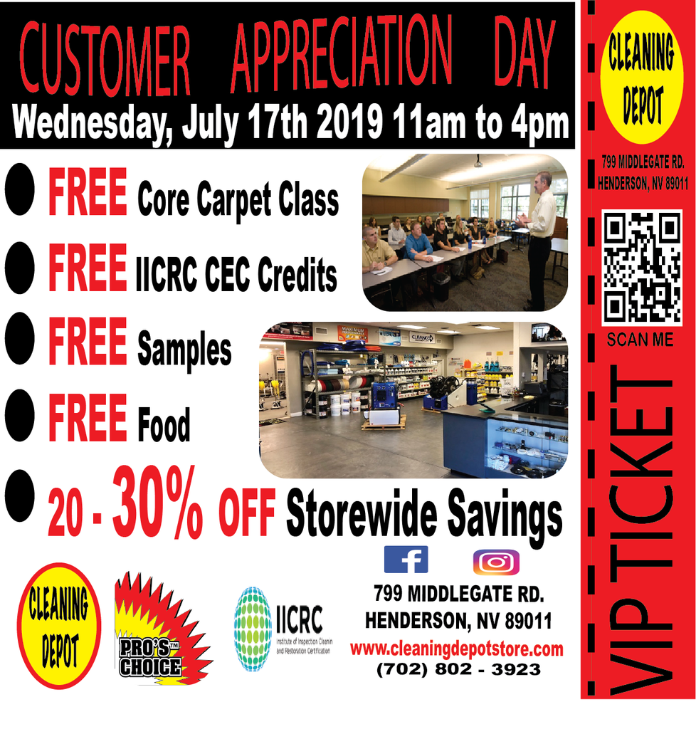 Customer Appreciation Day! FREE CARPET CLEANING CLASS, FOOD, SAMPLES AND MORE!!!