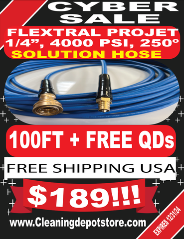 100ft CARPET CLEANING SOLUTION HOSE WITH FREE QUICK CONNECTS, CHEMICAL HOSE, 1/4" HOSE, 4000PSI, 250 DEGREES