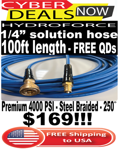 100ft CARPET CLEANING SOLUTION HOSE WITH FREE QUICK CONNECTS, CHEMICAL HOSE, 1/4" HOSE, 4000PSI, 250 DEGREES