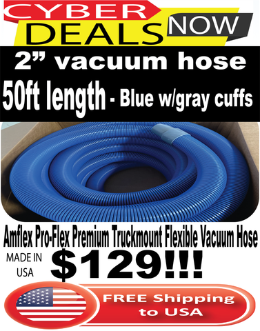2" 50ft vacuum hose blue with gray cuffs *FREE SHIPPING USA