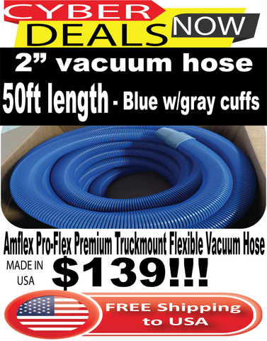 Vacuum Hose, Blue, 2 Inches X 50 Feet, WITH gray cuffs 