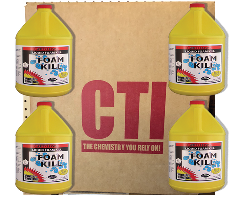 FOAM KILL     Description:  Foam Kill is a super concentrate and as such, may be diluted with water 4 to 1 to make ready-to-use de-foamer.  Foam Kill has the added benefits of anti microbial and odor neutralizers to help reduce odors in your recovery tank.PRO'S CHOICE CARPET CLEANING CHEMICALS FOR SALE