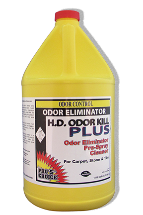 HD ODOR KILL PLUS     Description:  HD Odor Kill Plus is a powerful, wide spectrum odor eliminator.  It is ideal for all types of animal secretions, body odors, decayed food, smoke, mold, bacteria and more.     Usage:  H.D. Odor Kill Plus may be used on all water safe fabrics, carpets and hard surfaces.
