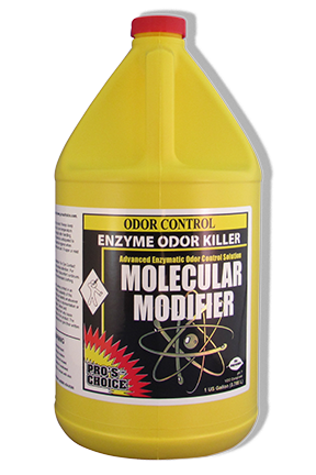 MOLECULAR MODIFIER  Description:  Molecular Modifier is a formulation of cleaning agents, bacterial cultures, enzymes, and odor modifiers which break down the molecular structures of odor causing substances and stains.  Removes most odors and stains caused by urine, vomit, feces, blood, mildew, decaying food, and other organic matter.   