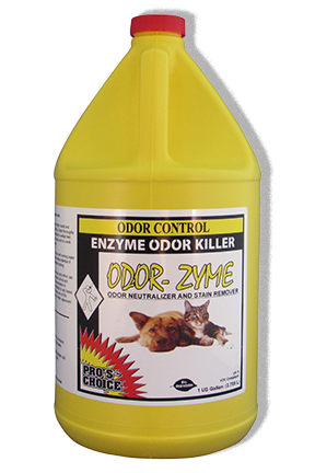 ODOR-ZYME     Description:  Pro’s Choice Odor-Zyme is an amazing enzyme odor killer.  Odor-Zyme is designed to attack organic contamination from urine, feces, spoiled food and more!  As an added bonus, even though Odor-Zyme was designed to remove pet odors you will find that it removes many pet stains as well. PRO'S CHOICE CARPET CLEANING CHEMICALS FOR SALE